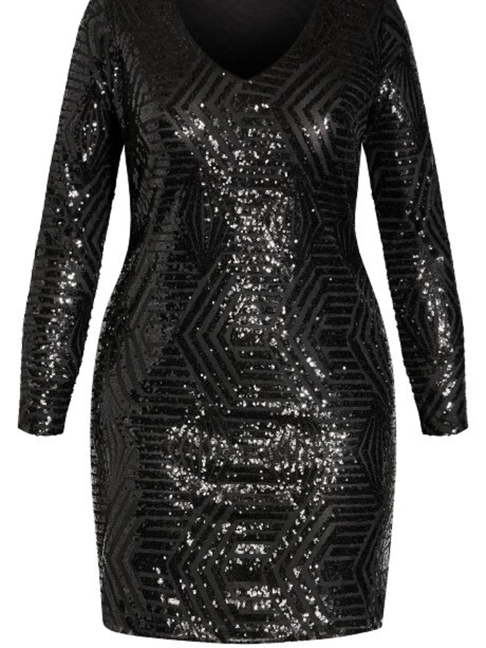 City Chic Black Sequin V-Neck Long Sleeve Dress